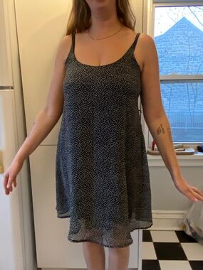 Sleeveless Black Midi Dress with Micro Dot Print